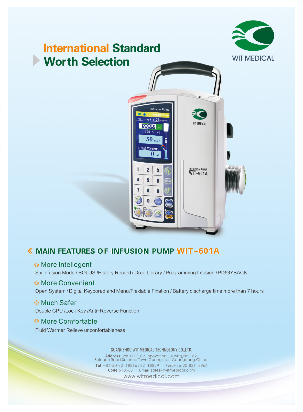 Doorzichtig Bereid Verlichten Infusion Pump WIT-601A - Guangzhou WIT Medical Technology Co Ltd